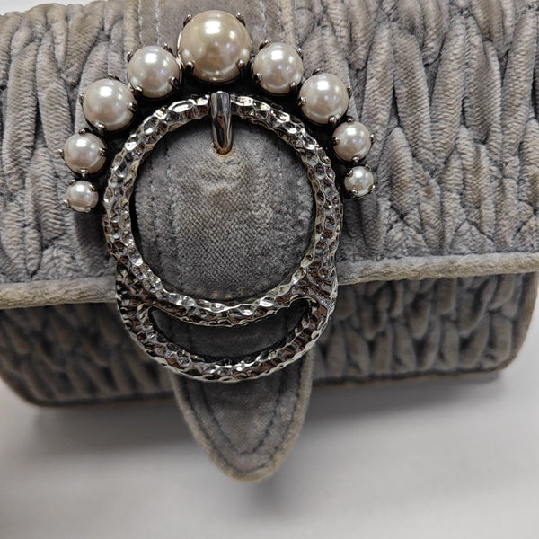 Quilted Velvet Shoulder Bag Gray
