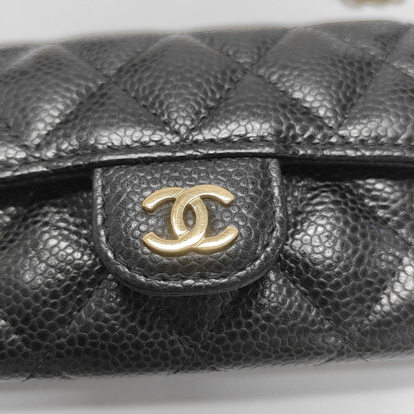 CLASSIC FLAP Quilted Grained Calfskin Black Card Holder