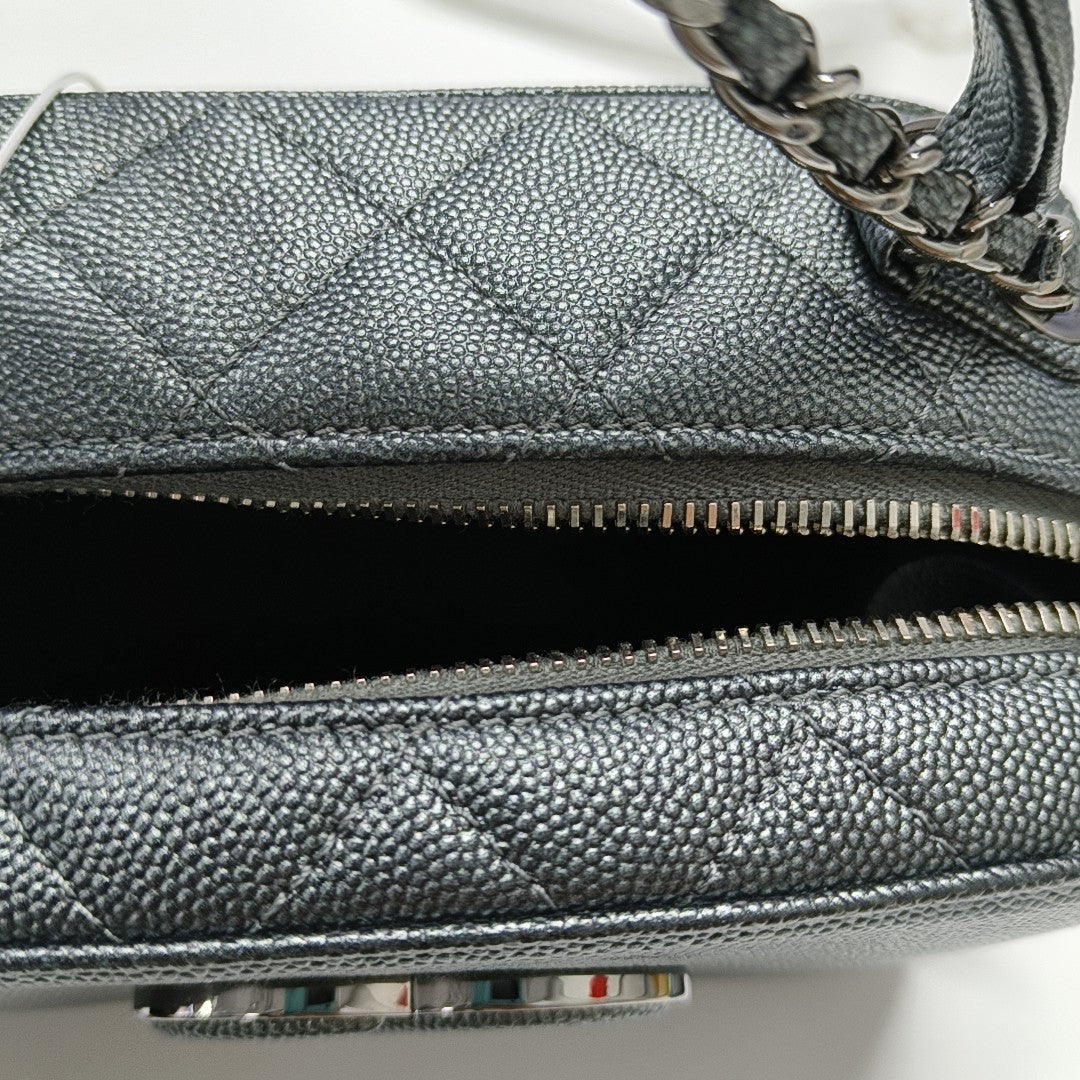 Quilted Grained Calfskin Shoulder Bag Gray