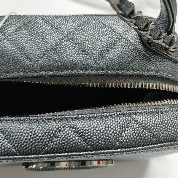 Quilted Grained Calfskin Shoulder Bag Gray