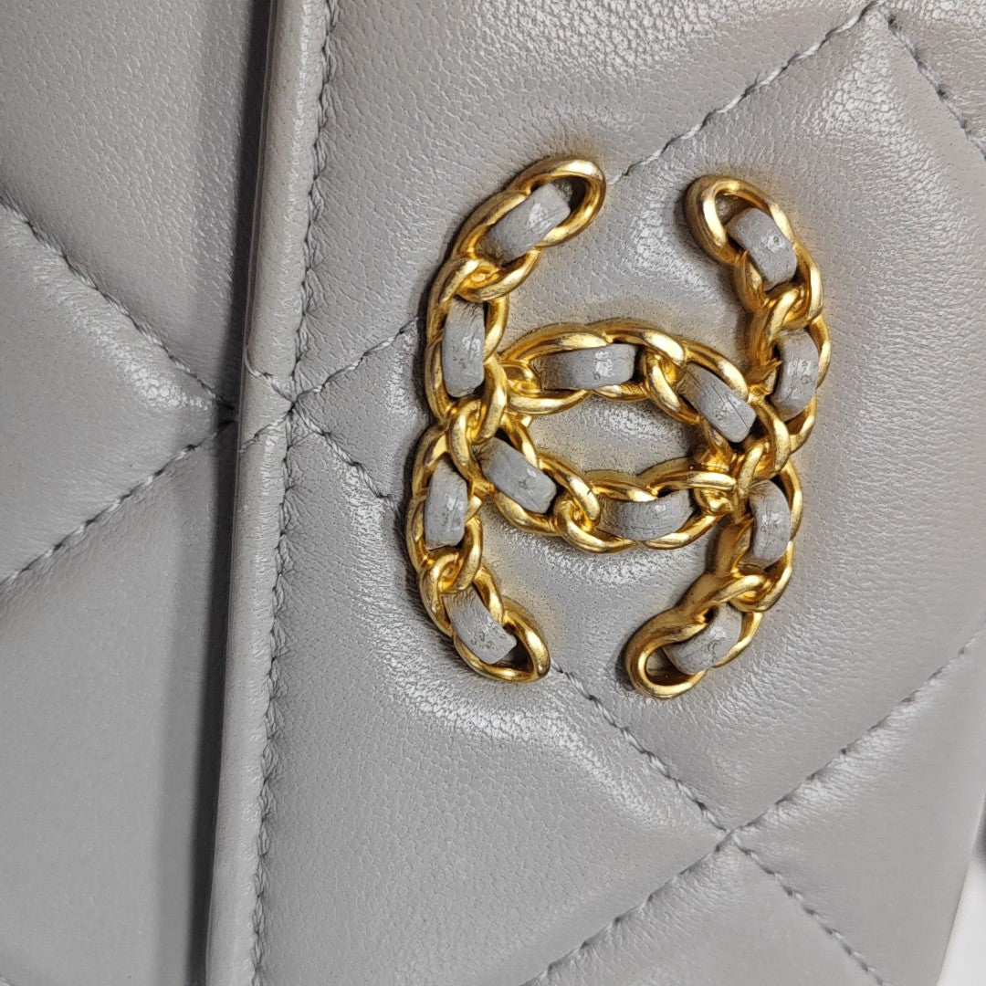 CHANEL 19 Small Quilted Lambskin Gray