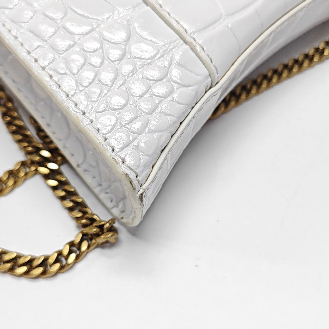 Hourglass Wallet On Chain Mini Calfskin White