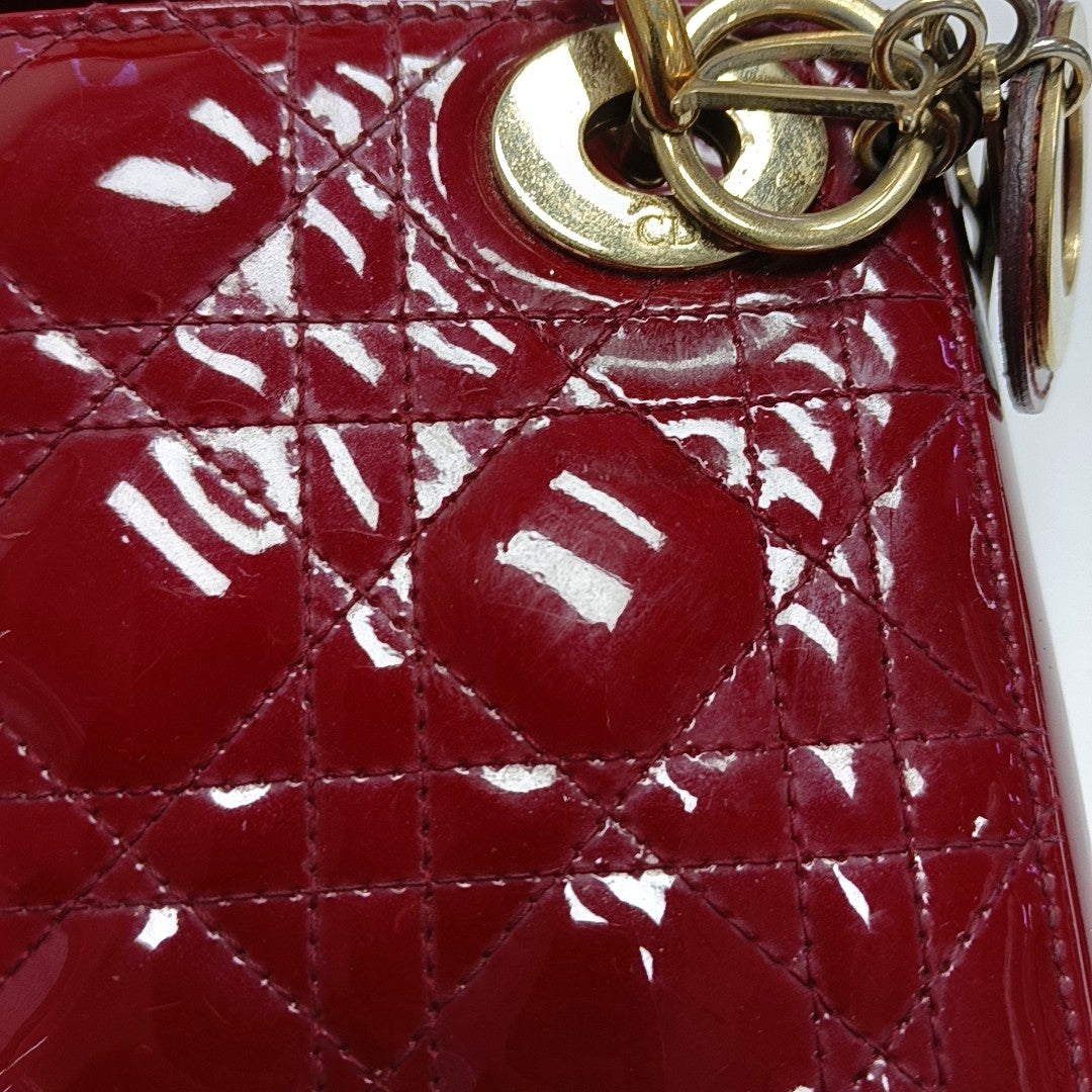 Authenticated pre-owned  Lady Dior Mini Cannage Patent Calfskin Red - Tote Bag at Looply