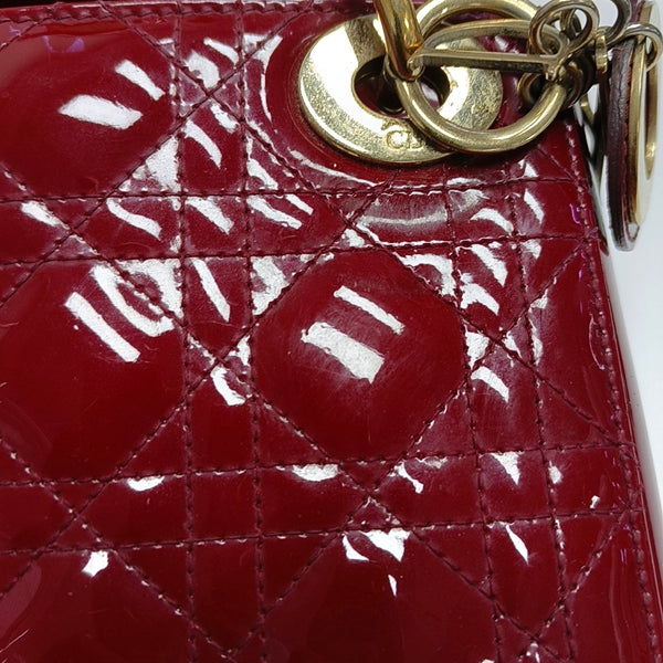 Authenticated pre-owned  Lady Dior Mini Cannage Patent Calfskin Red - Tote Bag at Looply