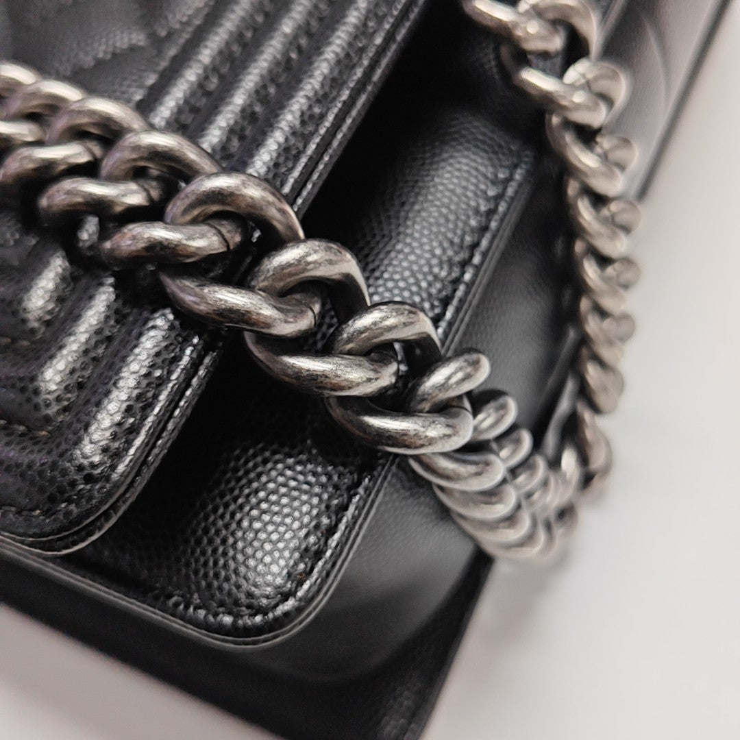 BOY CHANEL Medium Quilted Grained Calfskin Black
