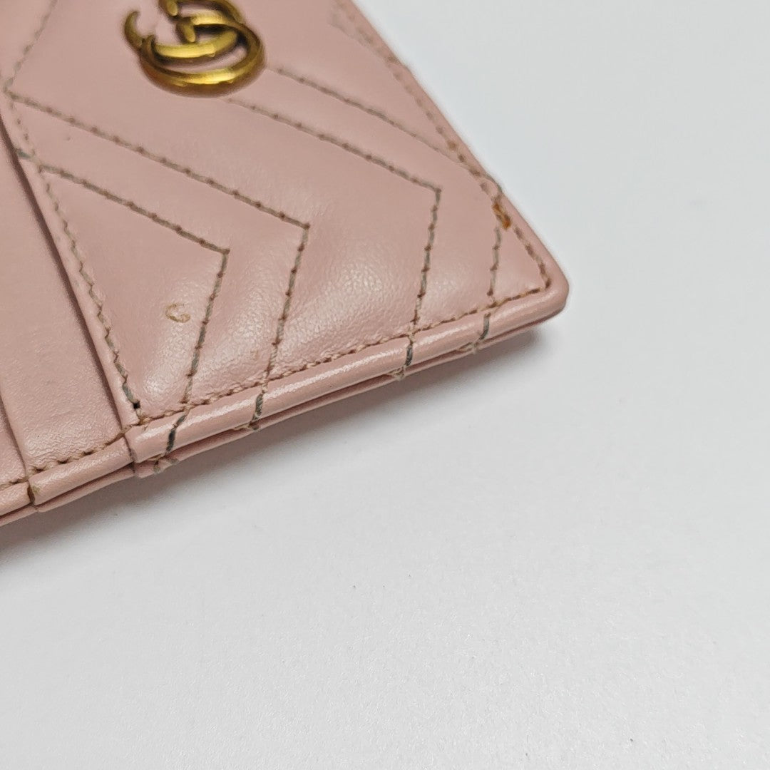 GG Marmont Mini Quilted Calfskin Pink Card Holder
