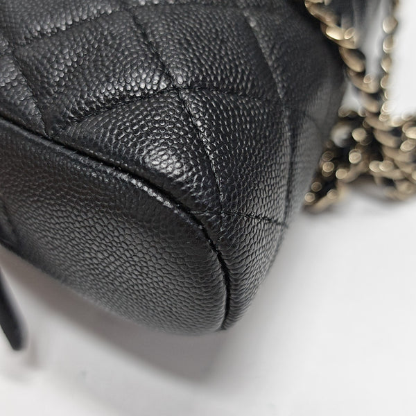 Quilted Grained Calfskin Shoulder Bag Black