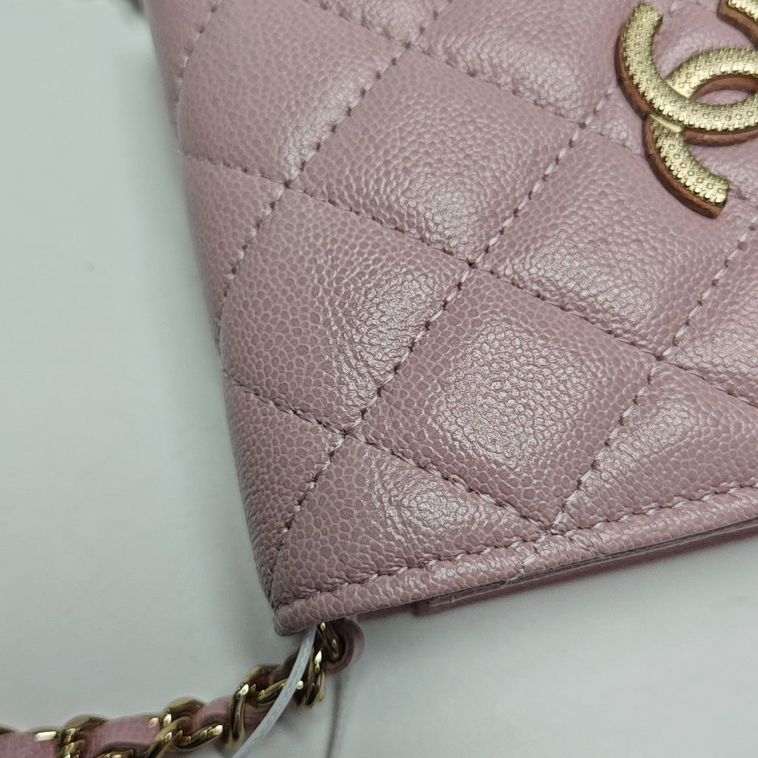 Quilted Grained Calfskin Shoulder Bag Pink