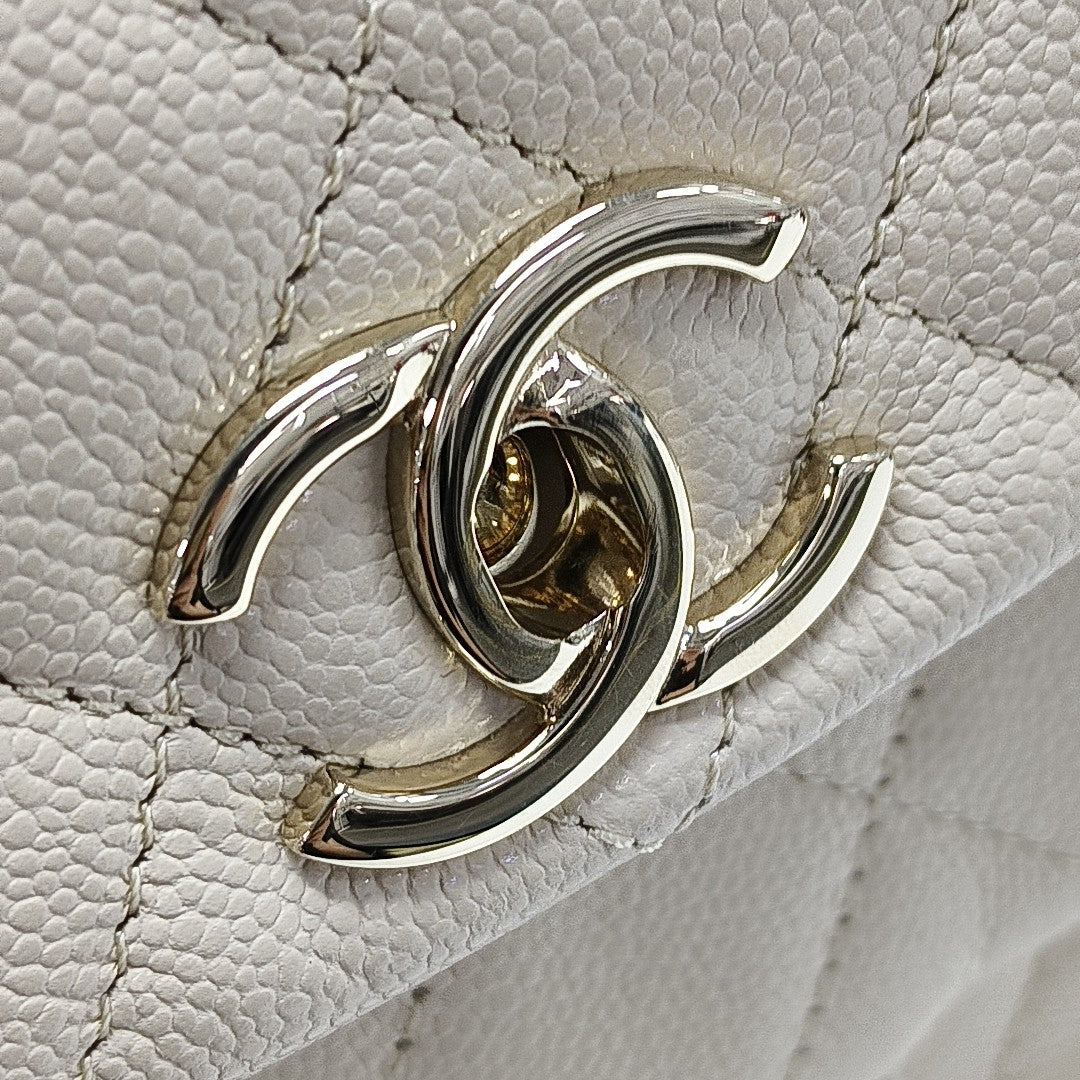 Quilted Grained Calfskin Small Beige