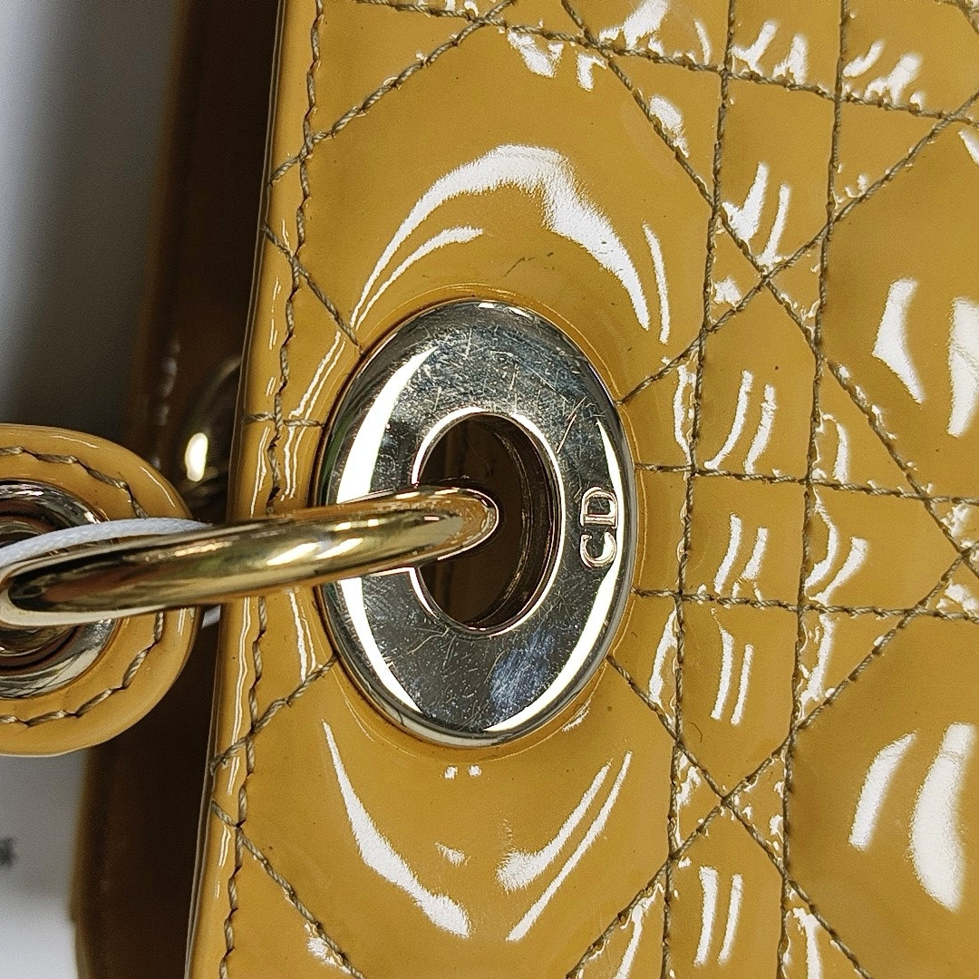 Lady Dior Medium Cannage Patent Leather Yellow