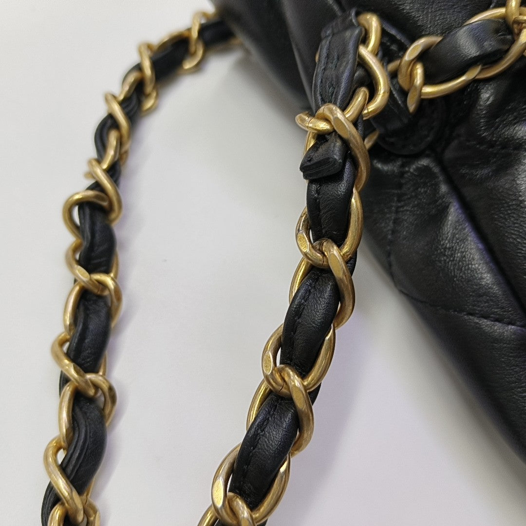 Quilted Lambskin Bucket Bag Small Black