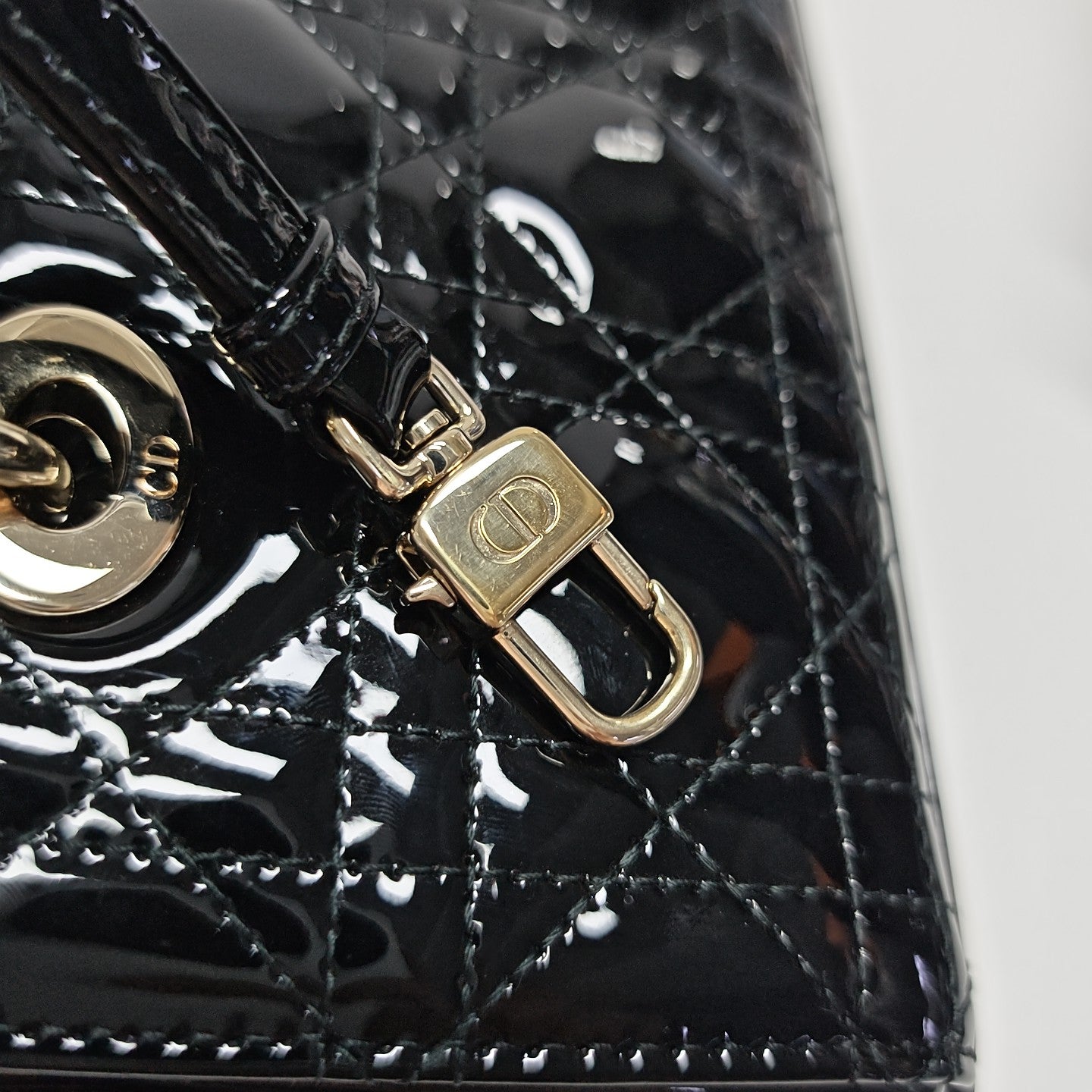 Lady Dior Super Mini Cannage Patent Leather Black