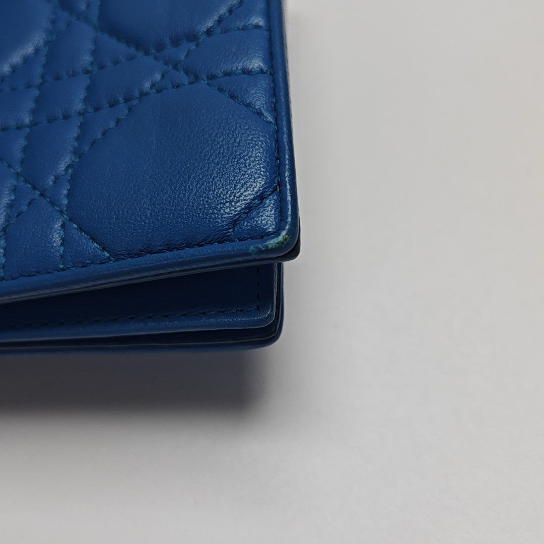 Lady Dior Cannage Lambskin Blue Card Holder