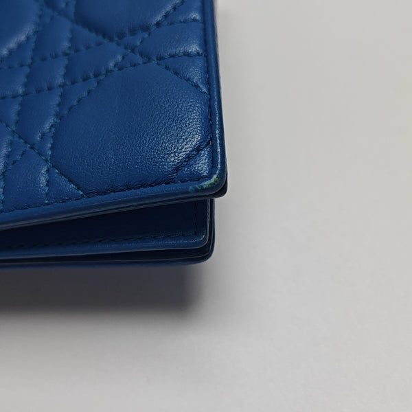 Lady Dior Cannage Lambskin Blue Card Holder