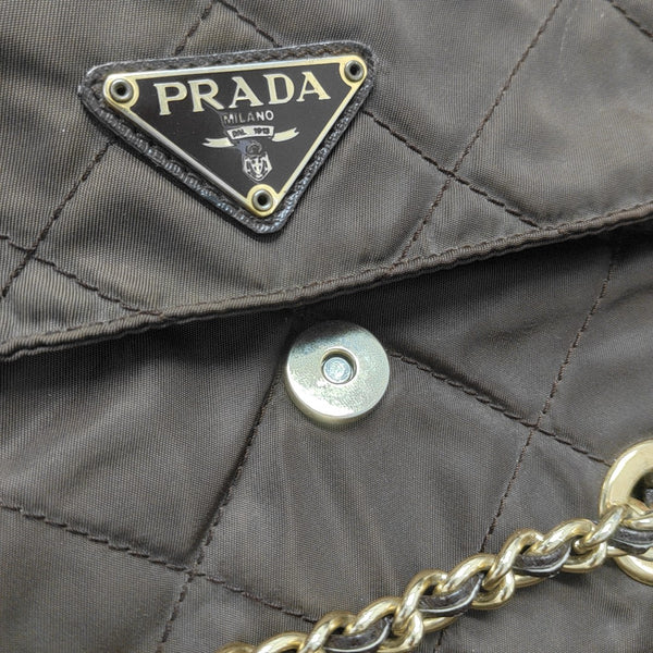 Quilted Nylon Shoulder Bag Brown