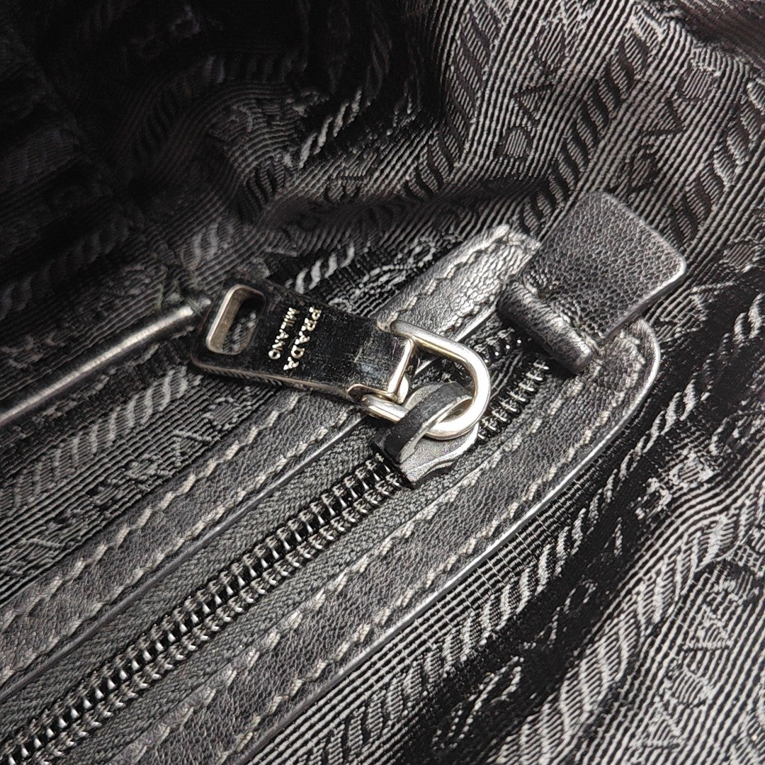 Quilted Fabric Top Handle Bag Black