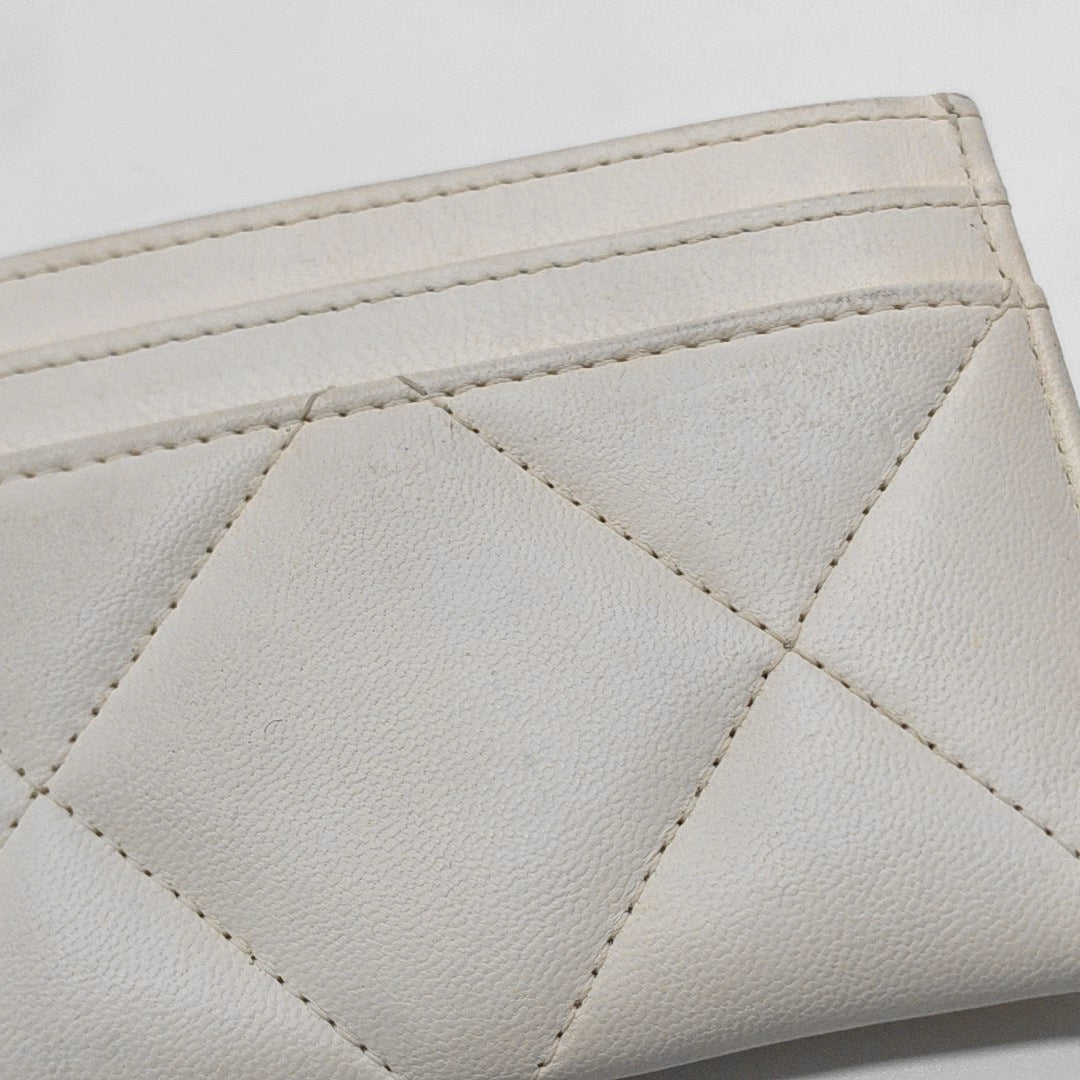Authenticated pre-owned  CHANEL 19 Quilted Lambskin White Card Holder - Card Holder at Looply