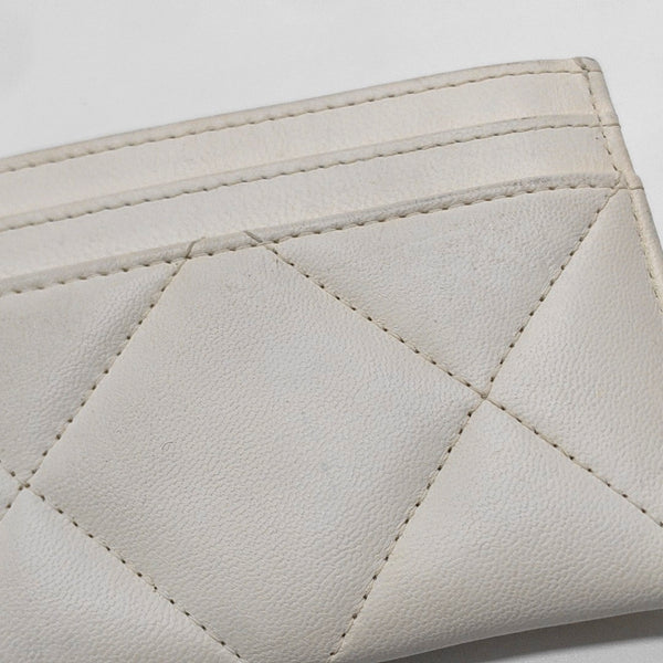 Authenticated pre-owned  CHANEL 19 Quilted Lambskin White Card Holder - Card Holder at Looply