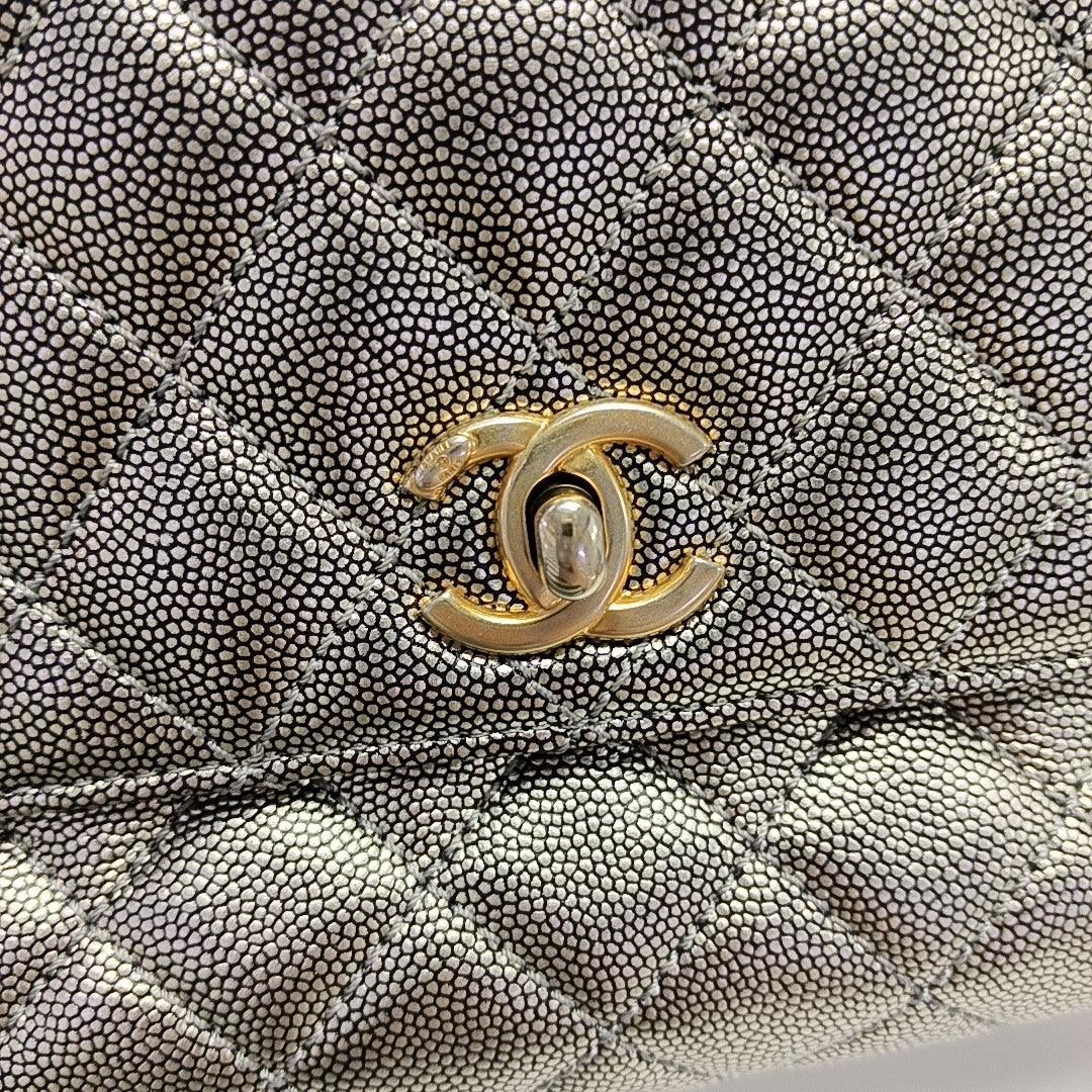COCO HANDLE Small Quilted Grained Calfskin Silver