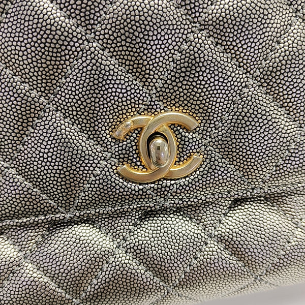 COCO HANDLE Small Quilted Grained Calfskin Silver