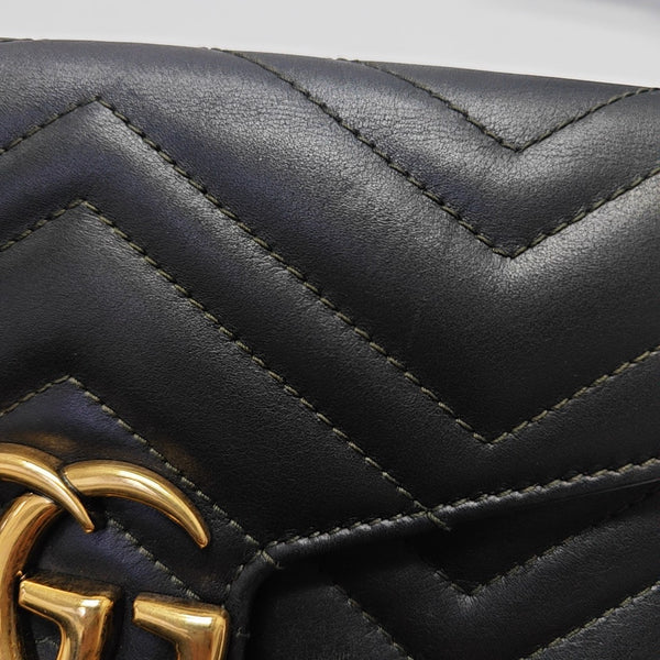 GG Marmont Mini Chevron Calfskin Black