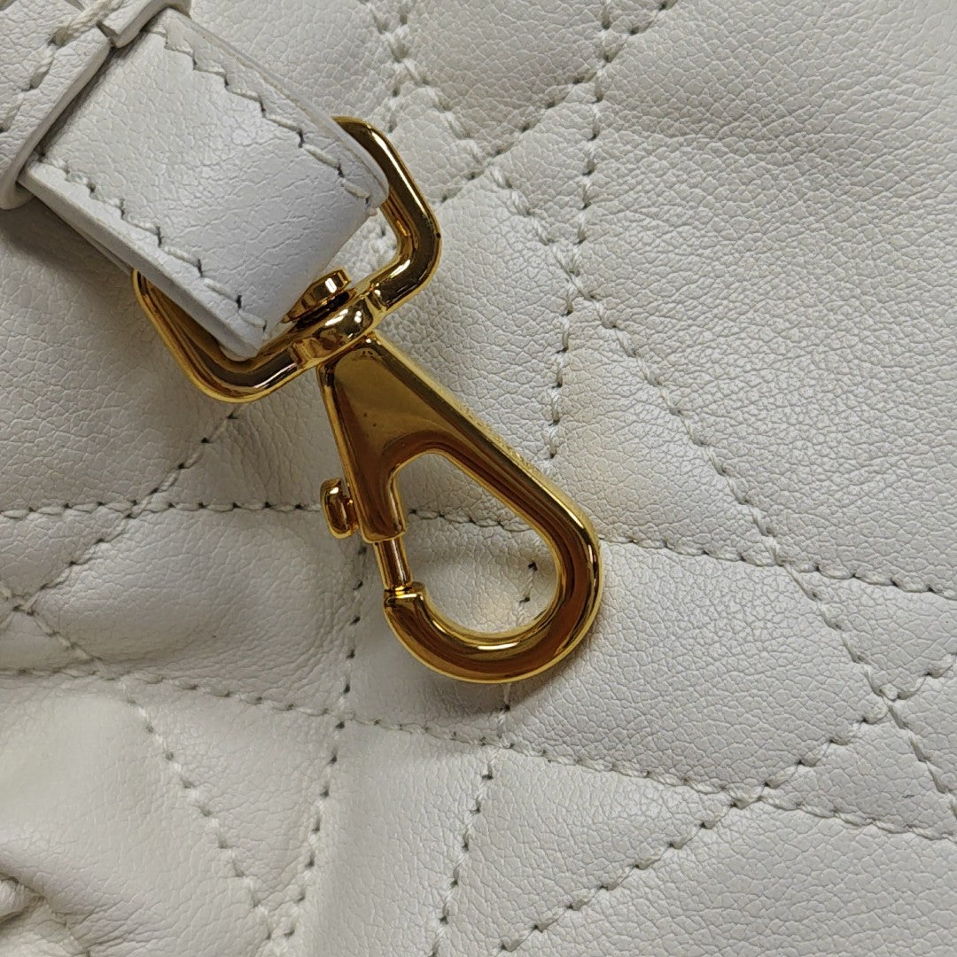 Cannage Calfskin Shoulder Bag White