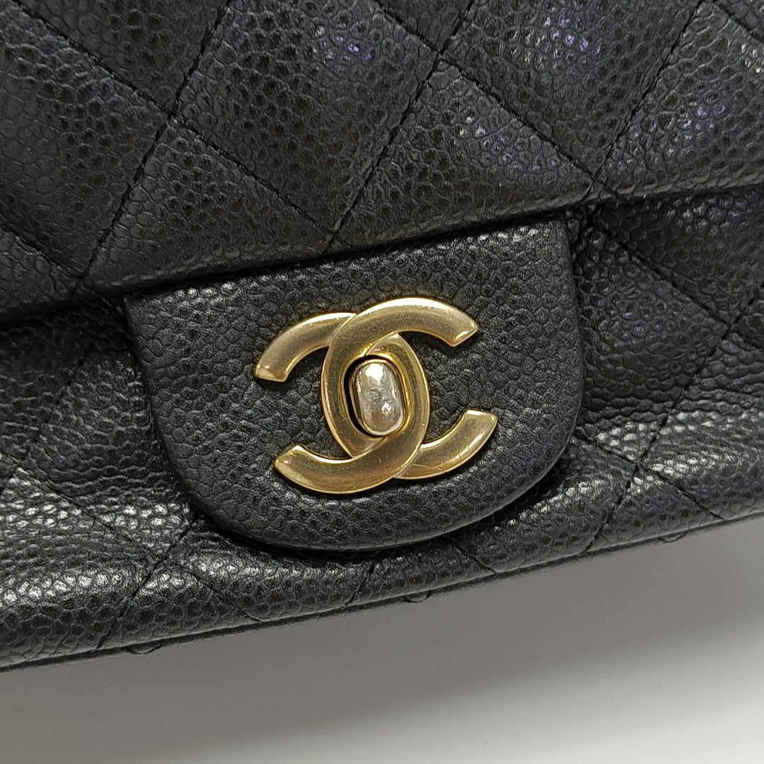 CLASSIC FLAP Mini Quilted Grained Calfskin Black