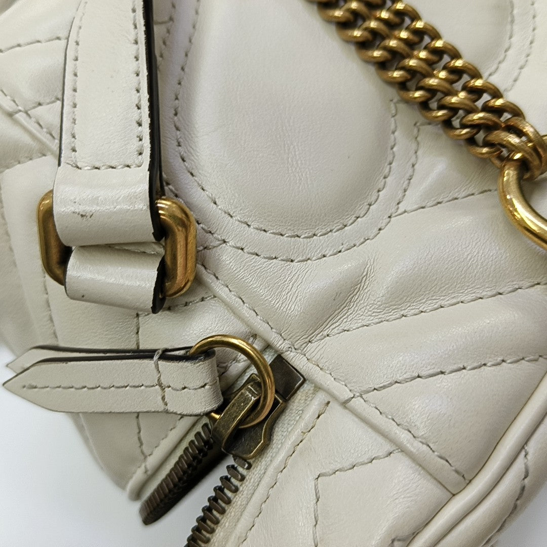 GG Marmont Mini Quilted Calfskin White