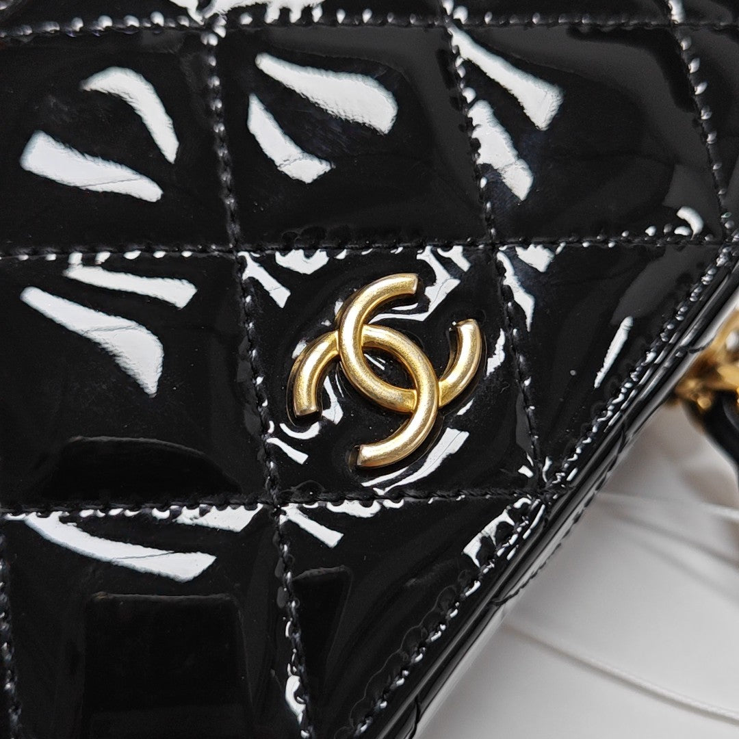 Quilted Patent Calfskin Shoulder Bag Black