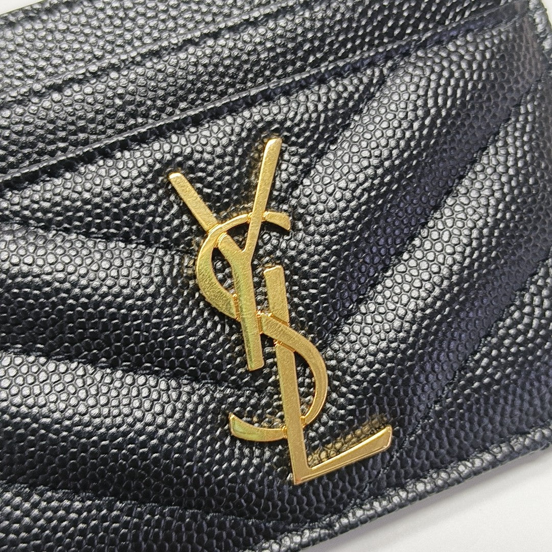 MONOGRAM Chevron Calfskin Black Card Holder