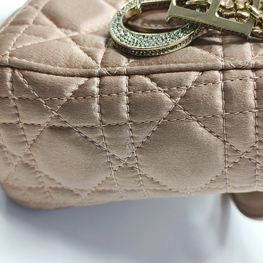 Lady Dior Mini Cannage Silk Satin Rose Gold