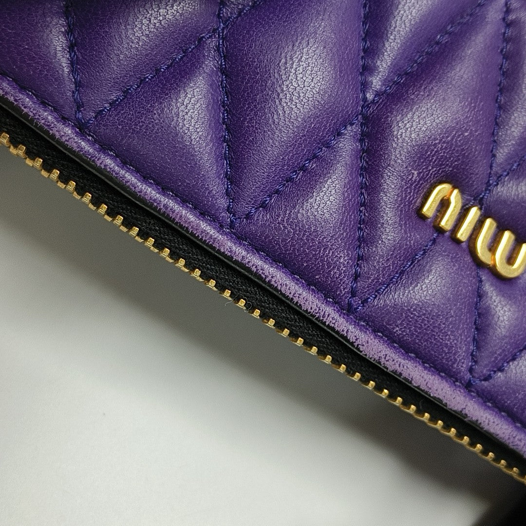 Zipper Wallet Quilted Lambskin Purple