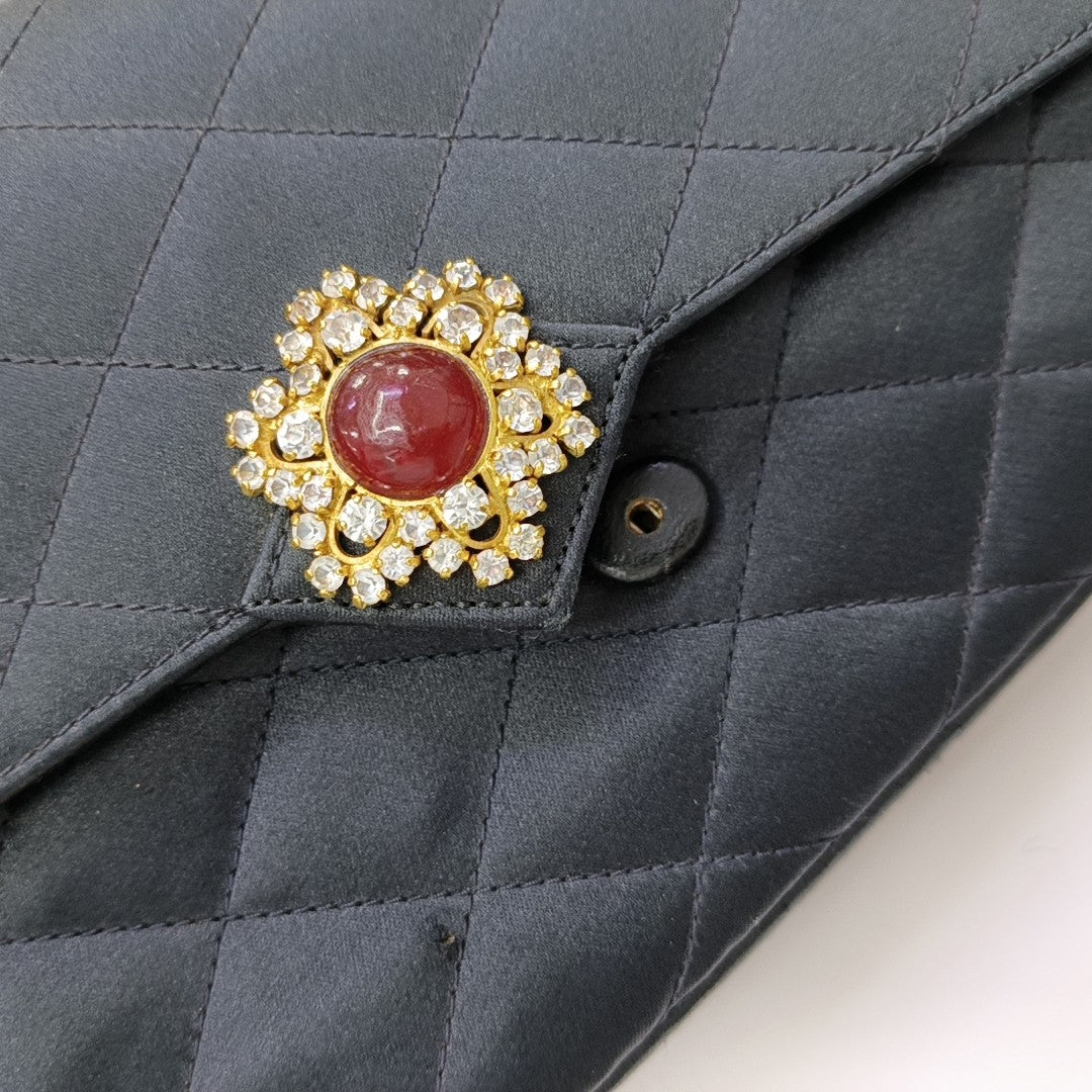 Quilted Silk Satin Shoulder Bag Green