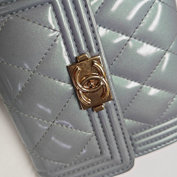 BOY CHANEL Quilted Patent Leather Blue Wallet