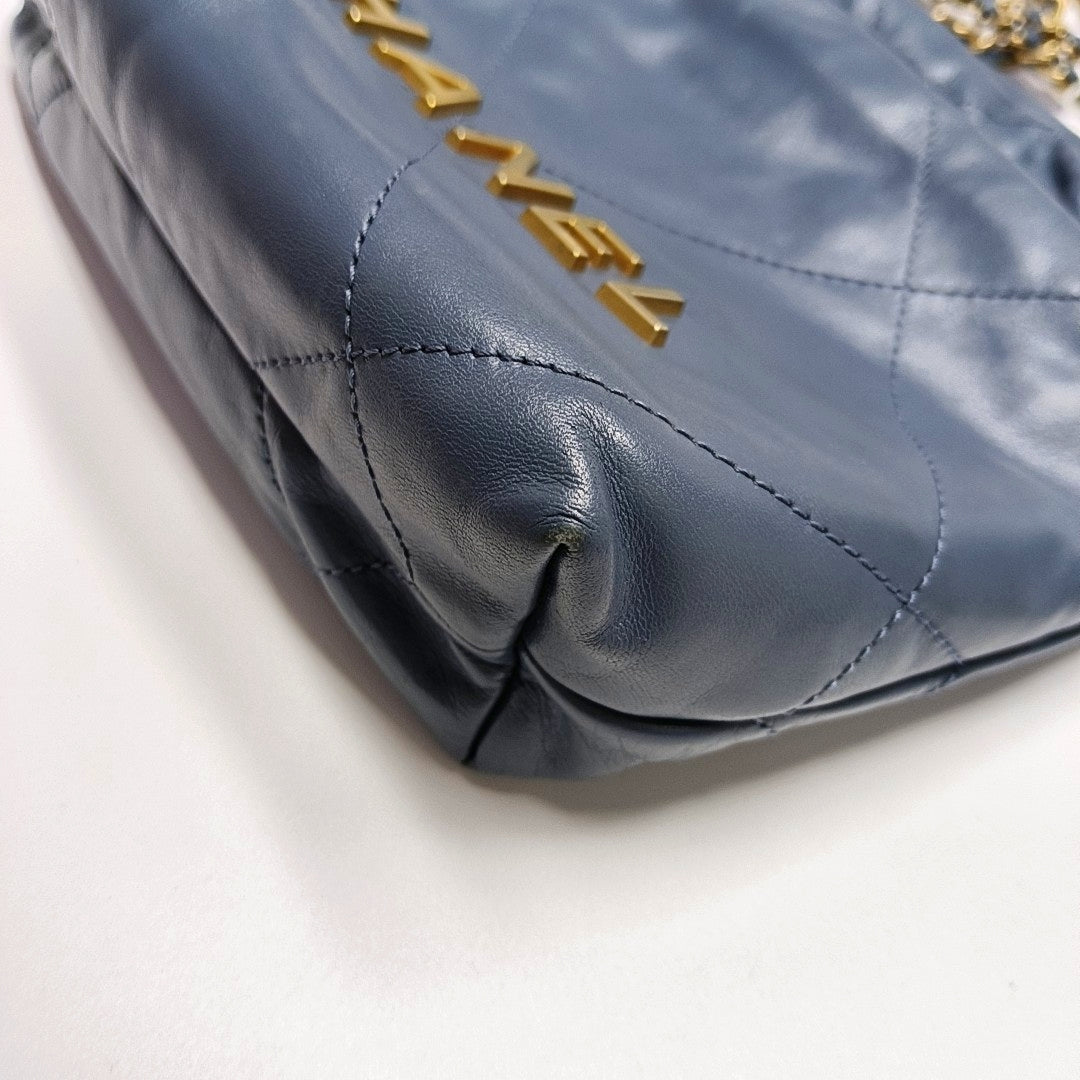 Authenticated pre-owned  CHANEL 22 Mini Quilted Calfskin Blue - Bucket Bag at Looply