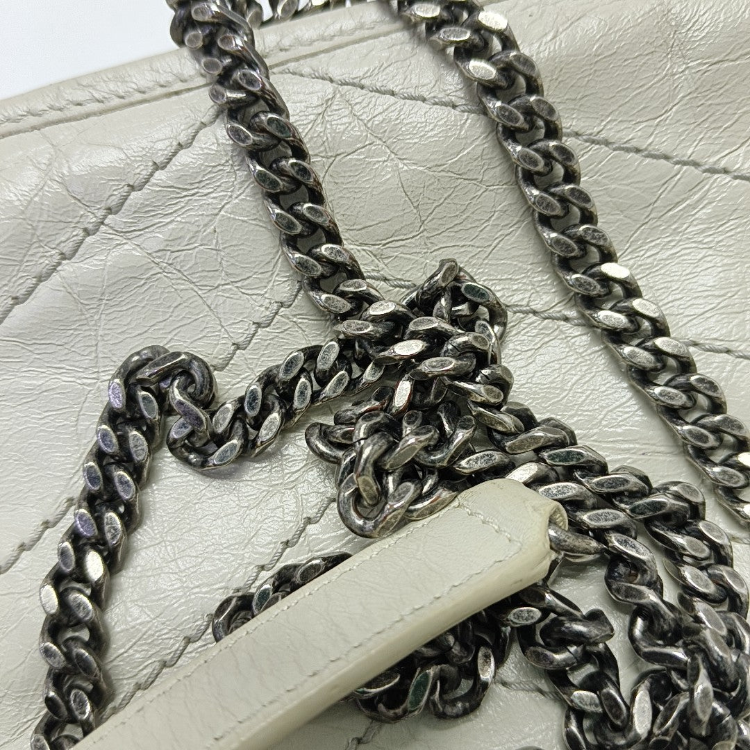 NIKI Small Chevron Calfskin White