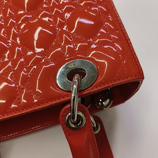 Lady Dior Medium Cannage Patent Leather Orange