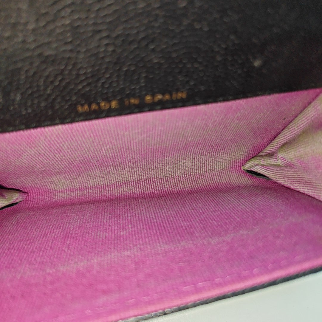Quilted Grained Calfskin Card Holder Black