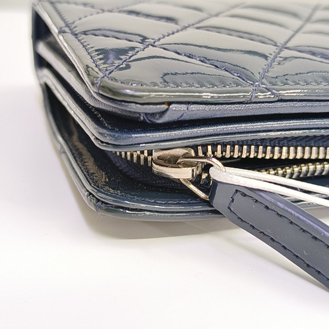 Quilted Patent Calfskin Wallet Blue
