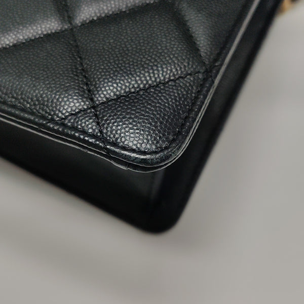 Quilted Grained Calfskin Shoulder Bag Black