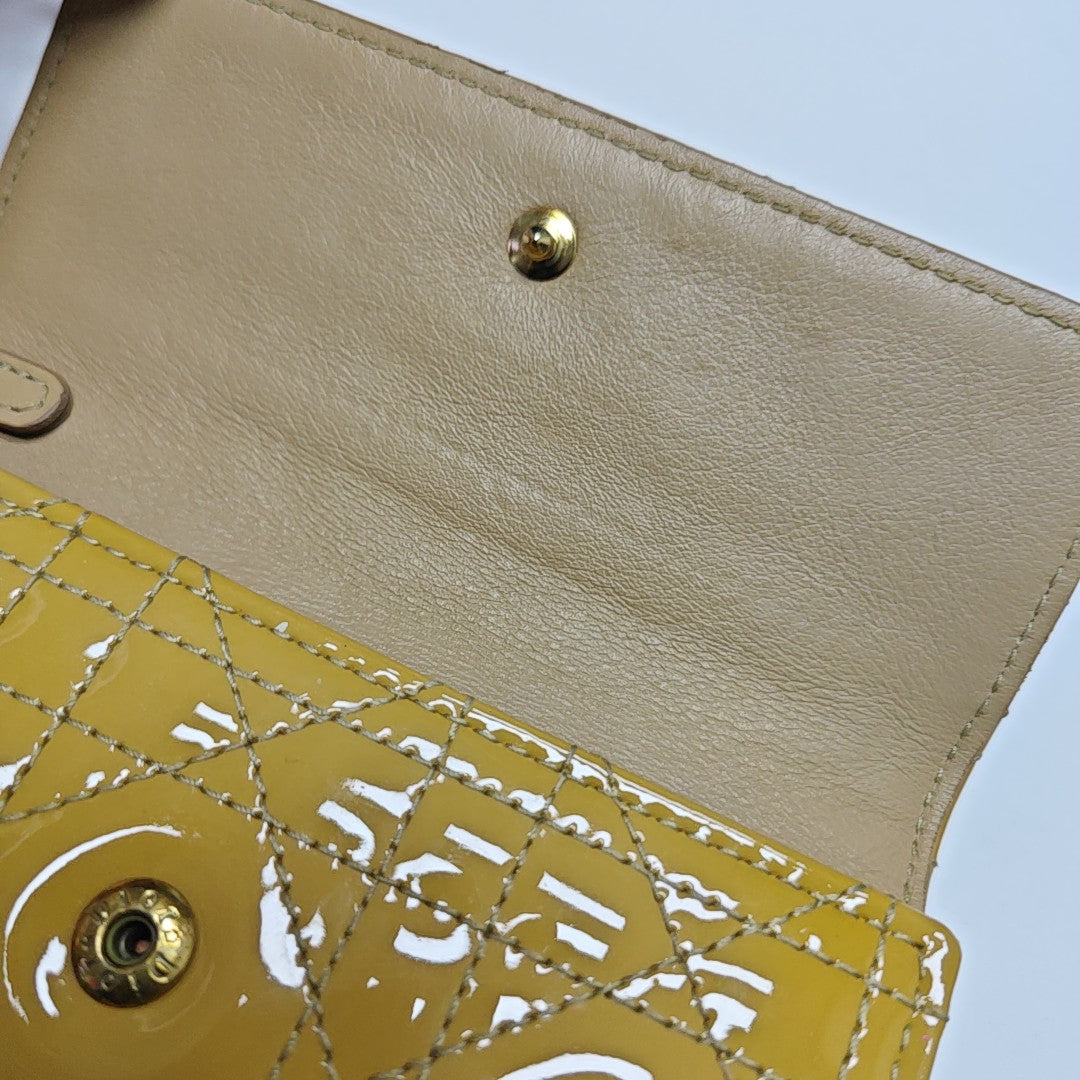 Cannage Patent Leather Clutch Yellow