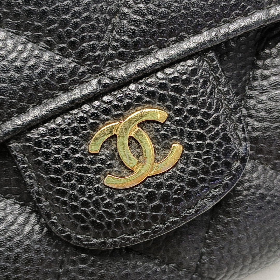 CLASSIC FLAP Mini Quilted Grained Calfskin Black Wallet