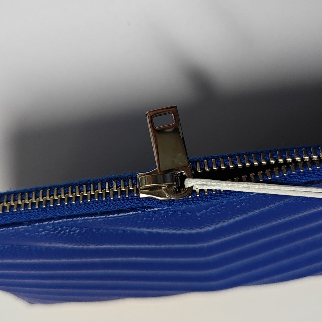 CASSANDRE Chevron Calfskin Blue Wallet