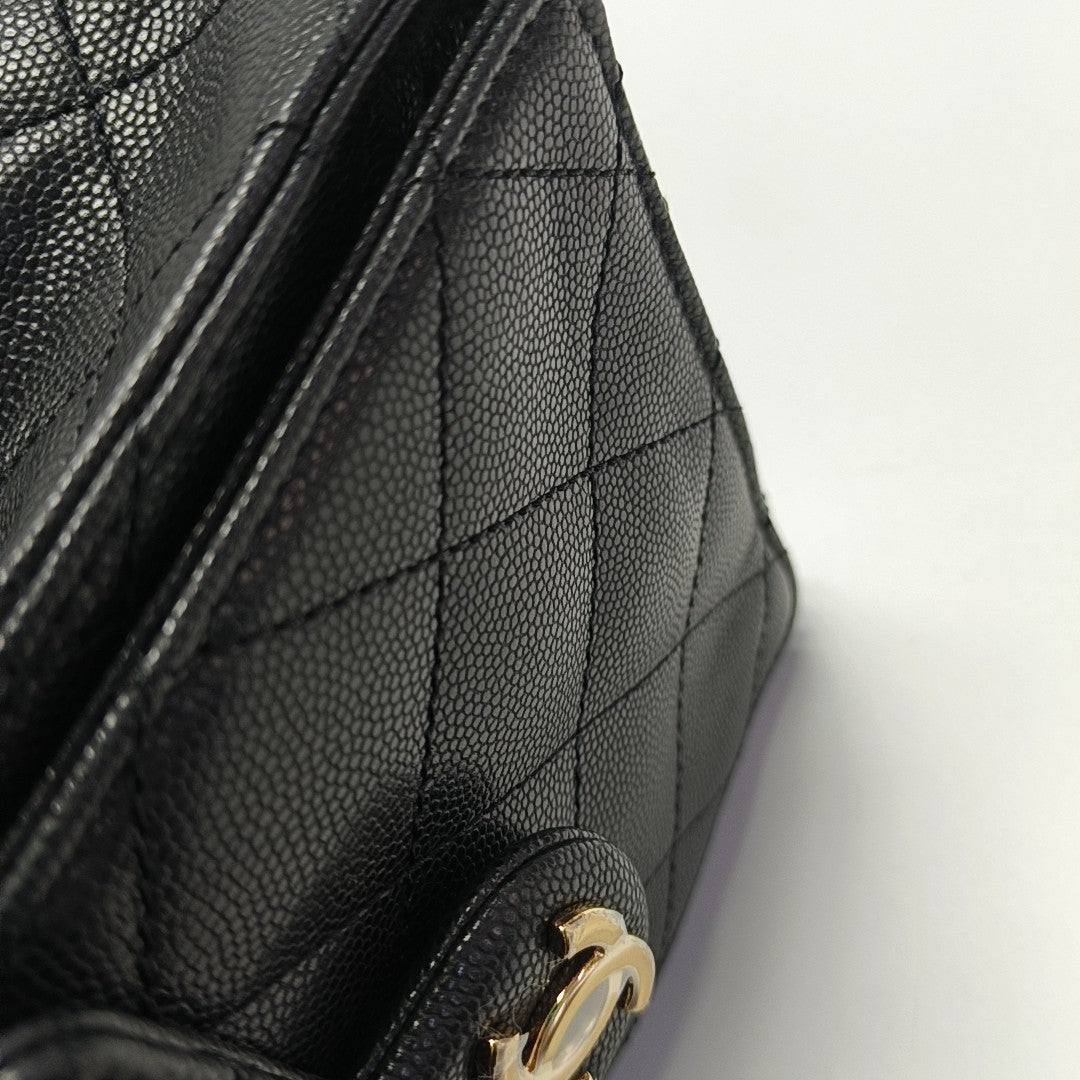 CHANEL 25 Small Quilted Grained Calfskin Black