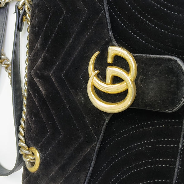 GG Marmont Medium Quilted Velvet Black