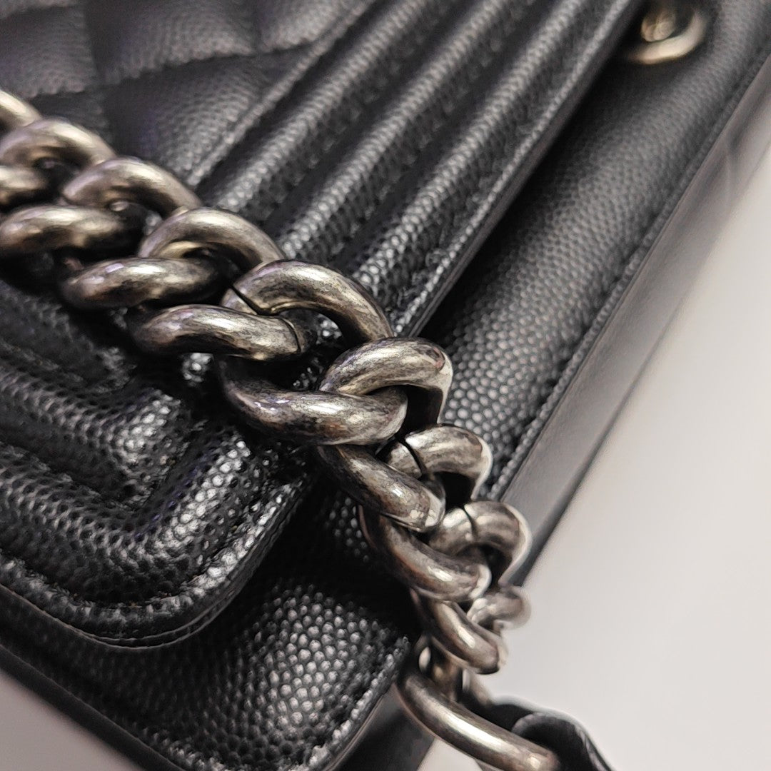 BOY CHANEL Medium Quilted Grained Calfskin Black