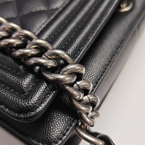 BOY CHANEL Medium Quilted Grained Calfskin Black