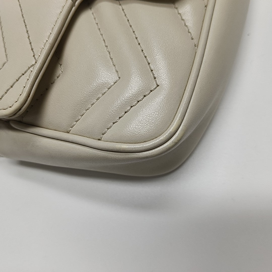 GG Marmont Mini Quilted Calfskin White