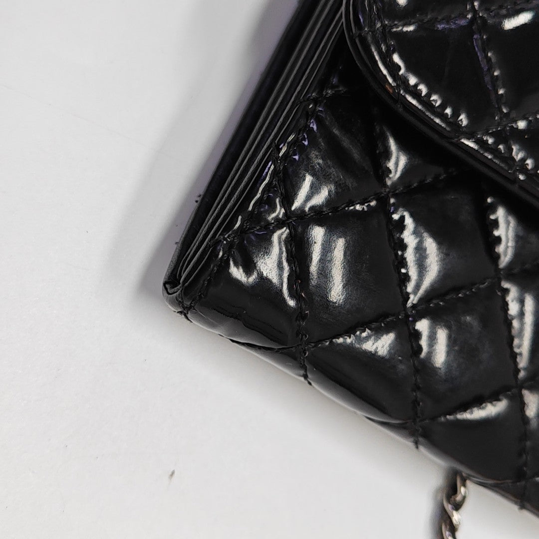 Quilted Patent Leather Top Handle Bag Black