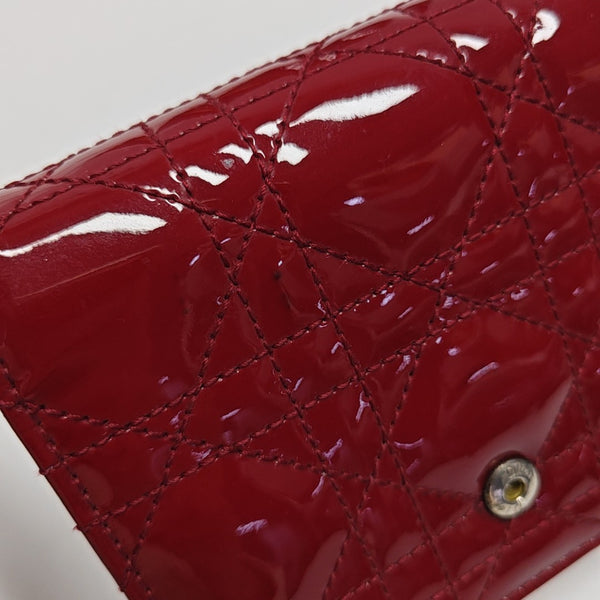 Lady Dior Cannage Patent Leather Red Wallet
